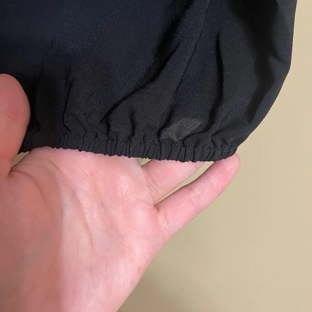 Old Navy Women’s Black Semi Sheer Puff Tie Sleeves Elastic Hem Medium